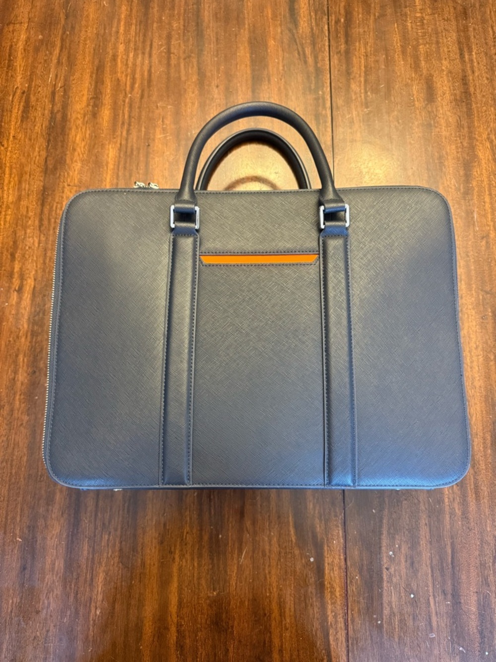 Maverick & Co. Blue Manhattan Double-Zip briefcase, orange accents. Great shape.